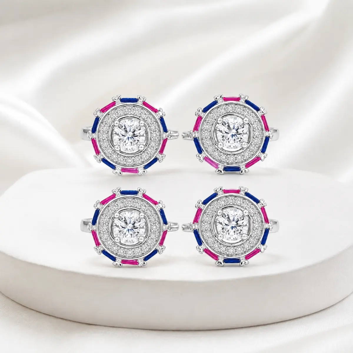 925 Sterling Silver A Toe Ring Pair Of 2 Round Centre Stone With Detailed Circular Pattern For Women
